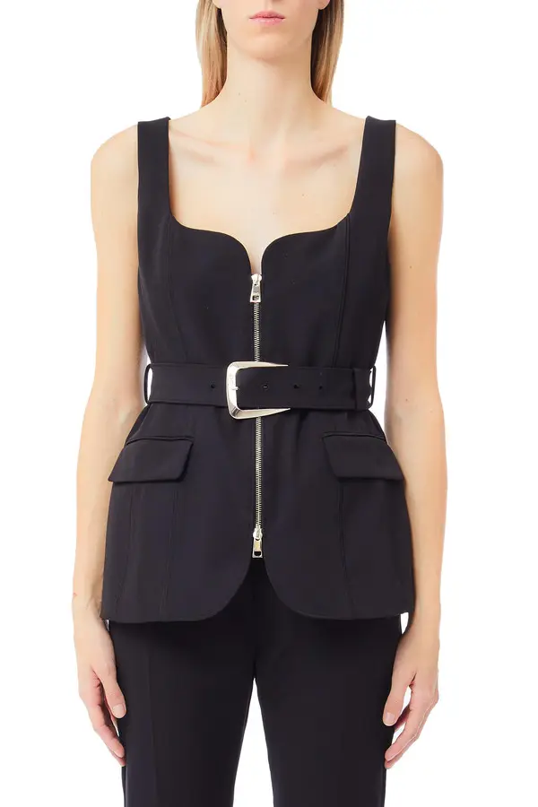 Fitted Zip Vest with Buckle Belt