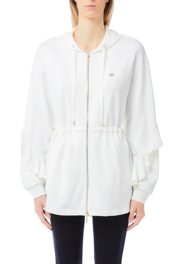 Hooded Zip Jacket with Ruffle Sleeves