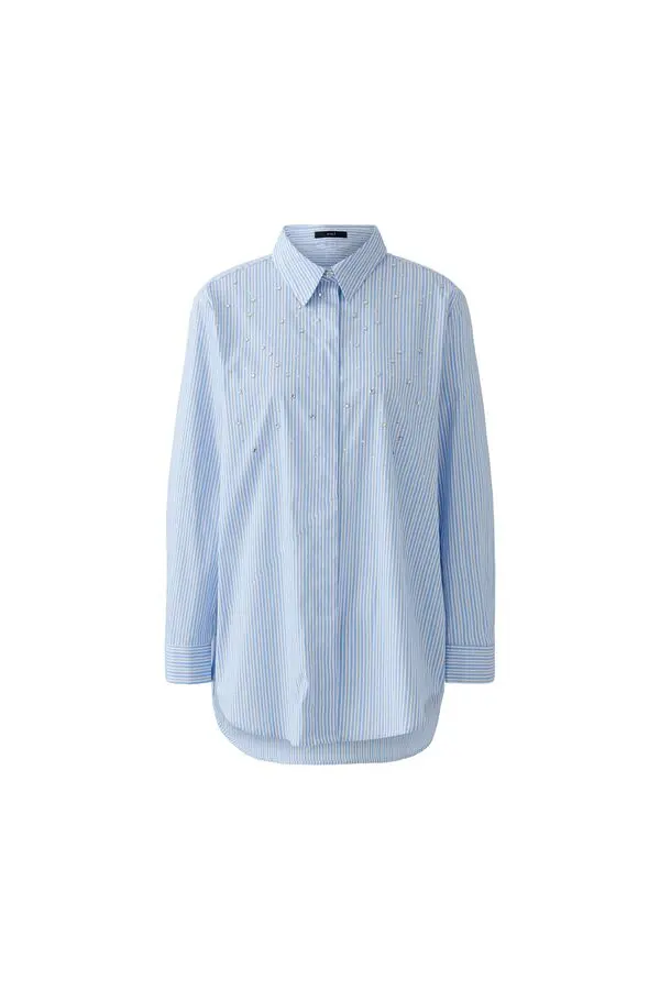 Striped Long Shirt with Rhinstones Details