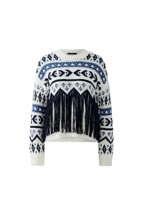 Bohemian Patterned Jumper with Fringed Hem
