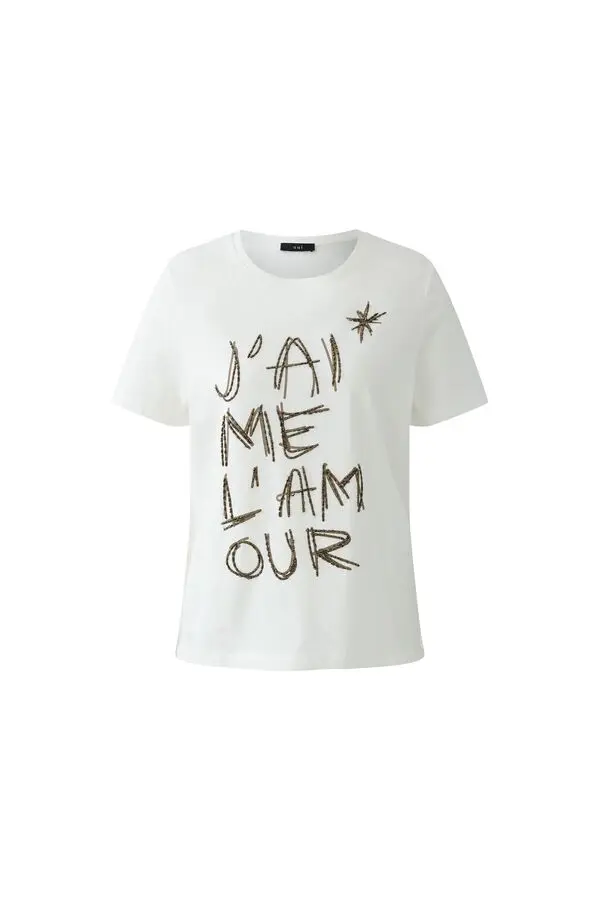 T-shirt with hand-applied tonal beads and sequins