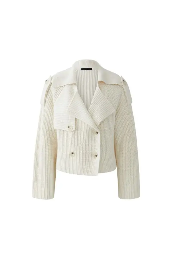 Ribbed Double-Breasted Knit Cardigan with Lapels