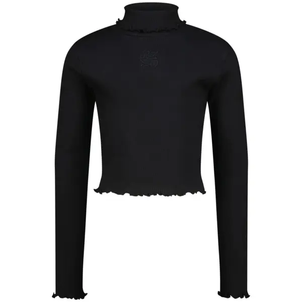 Cropped Long-Sleeve Top with Lettuce-Edge Trim