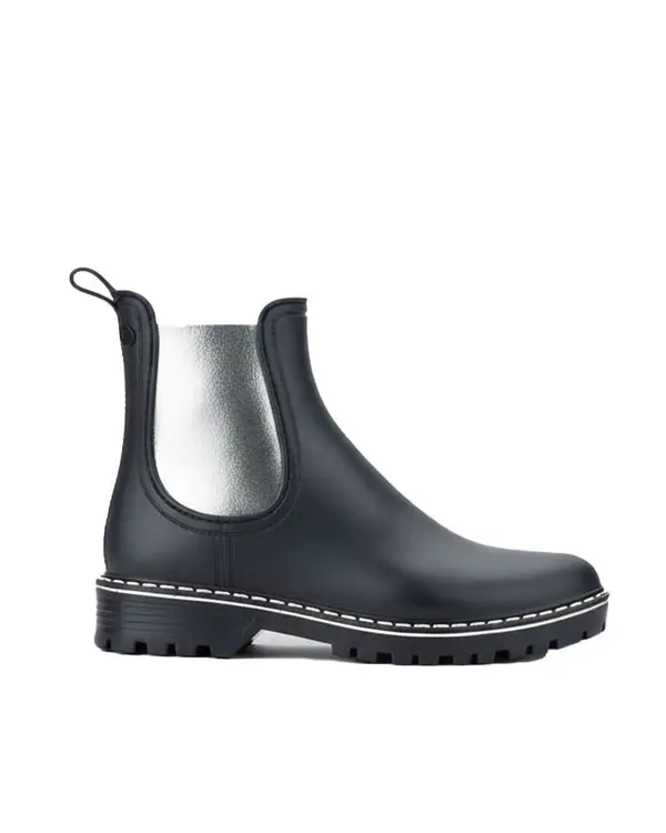 Matte Chelsea Rain Boots with Silver Metallic Panel & Contrast Stitch