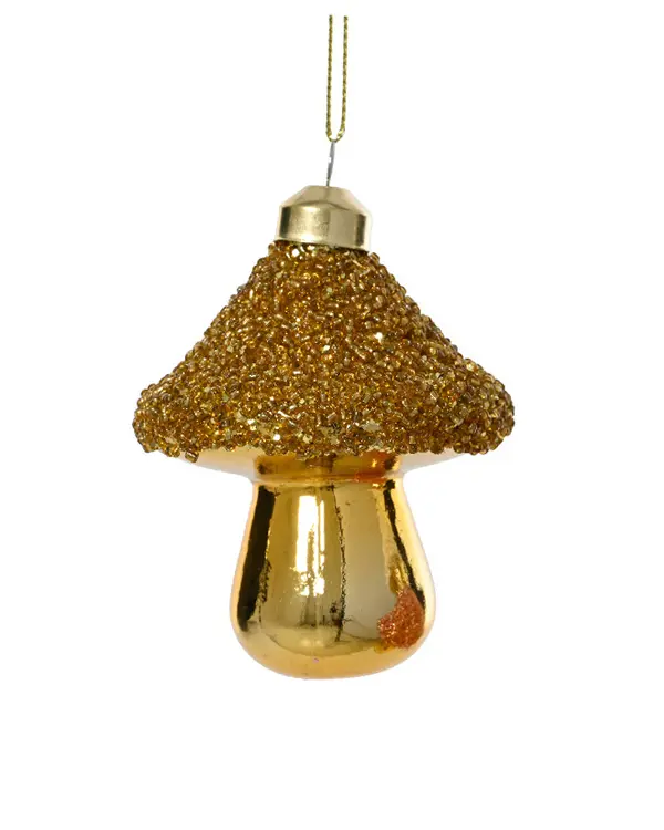 Mushroom glass shiny w beads on top gold Image