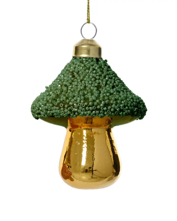 Mushroom glass shiny w beads on top green Image