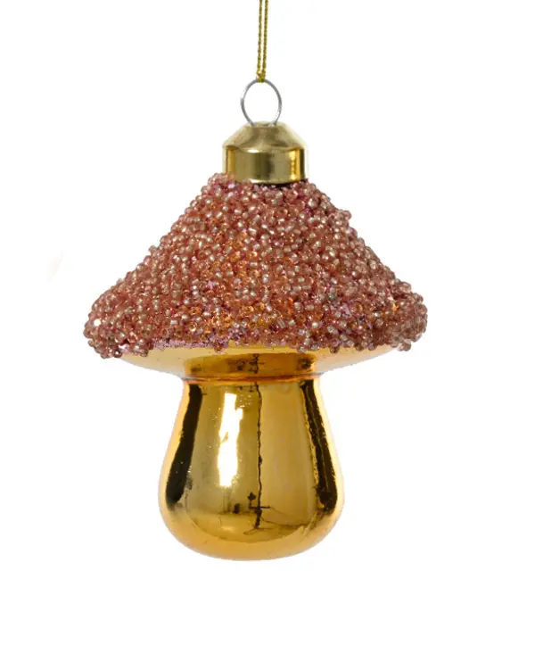 Mushroom glass shiny w beads on top pink Image