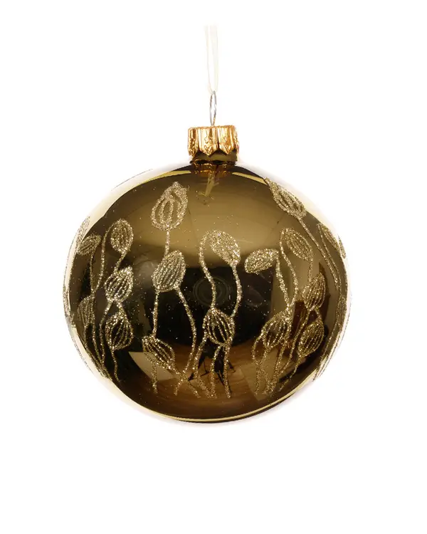 Bauble glass shiny poppy border brown