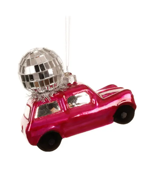 Car glass shiny - enamel w disco bauble on top FUSHIA