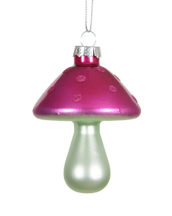 Mushroom glass matt w glitter dots on top FUSHIA