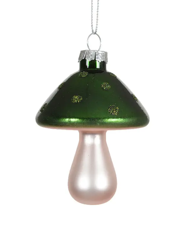 Mushroom glass matt w glitter dots on top GREEN