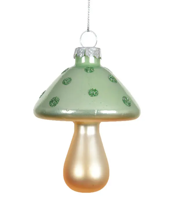 Mushroom glass matt w glitter dots on top MINT