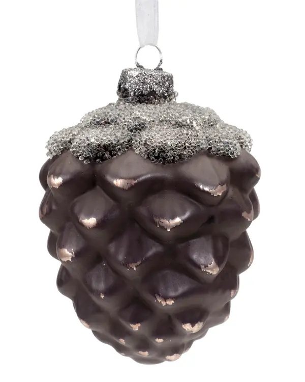 Pinecone glass silver inside ballotine, small clear beads BLACK