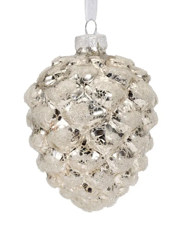 Pinecone glass silver inside ballotine, small clear beads CHAMPAGNE