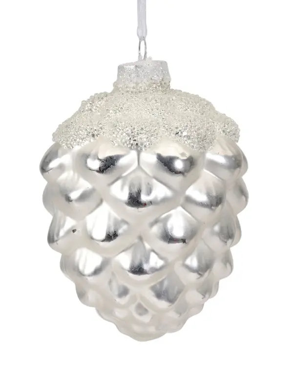 Pinecone glass silver inside ballotine, small clear beads SILVER