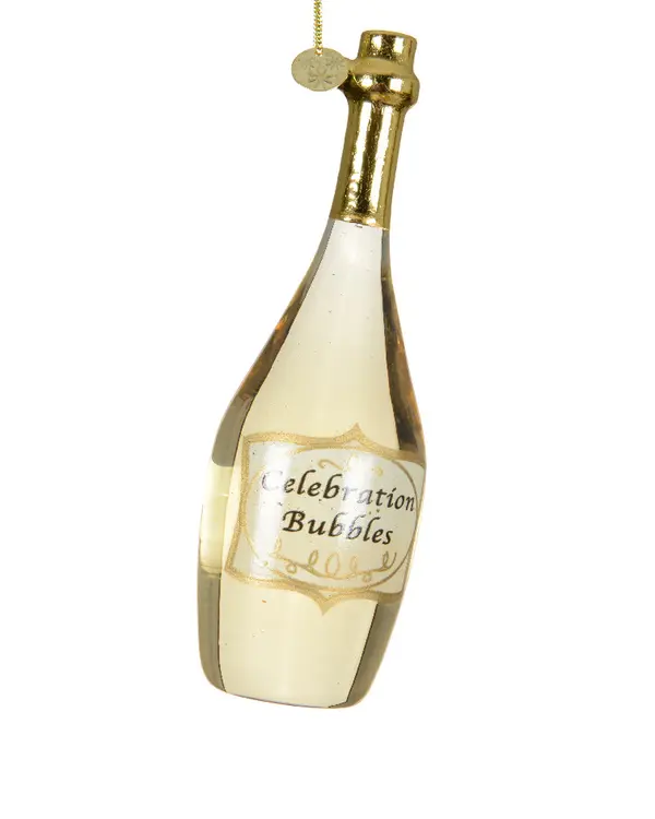 Bottle glass w text, w liquid in side CHAMPAGNE