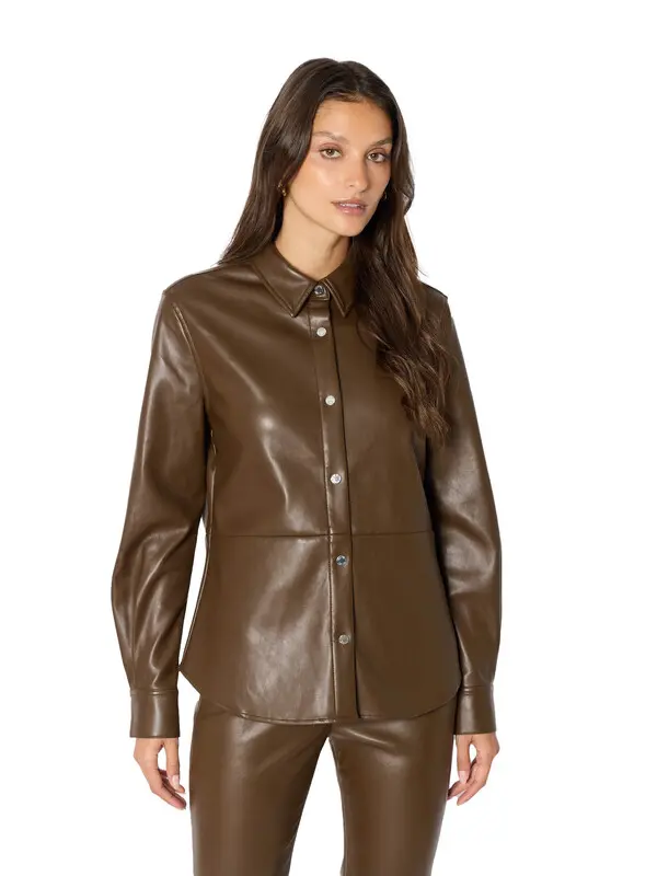 Straight Cut Faux Leather Shirt