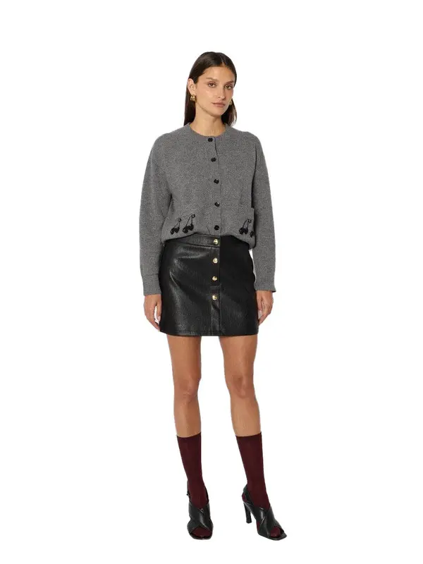 Straight Faux Leather Mini Skirt with Gold Buttons
