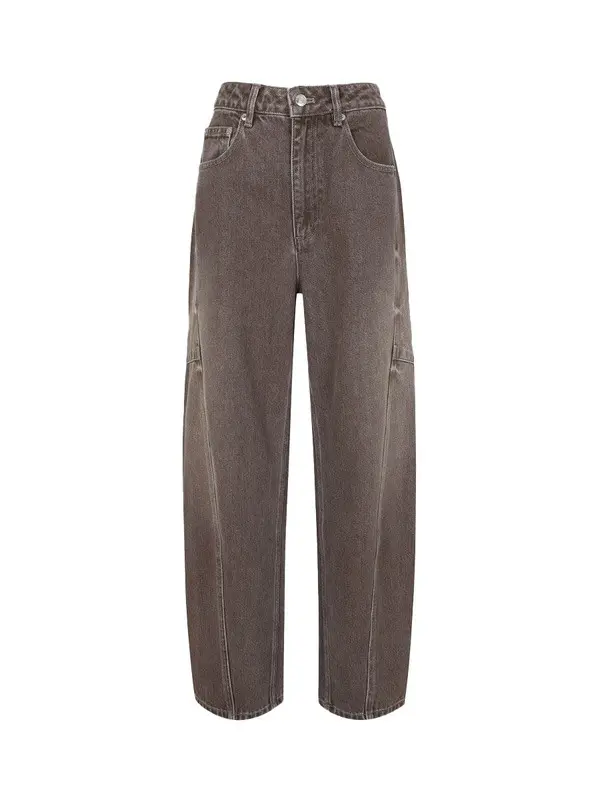 Wide  Straight Jeans with Pleats on Side Seams