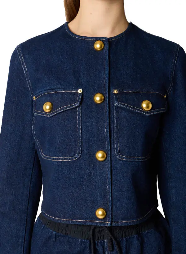 Cropped Denim Jacket with Gold Buttons