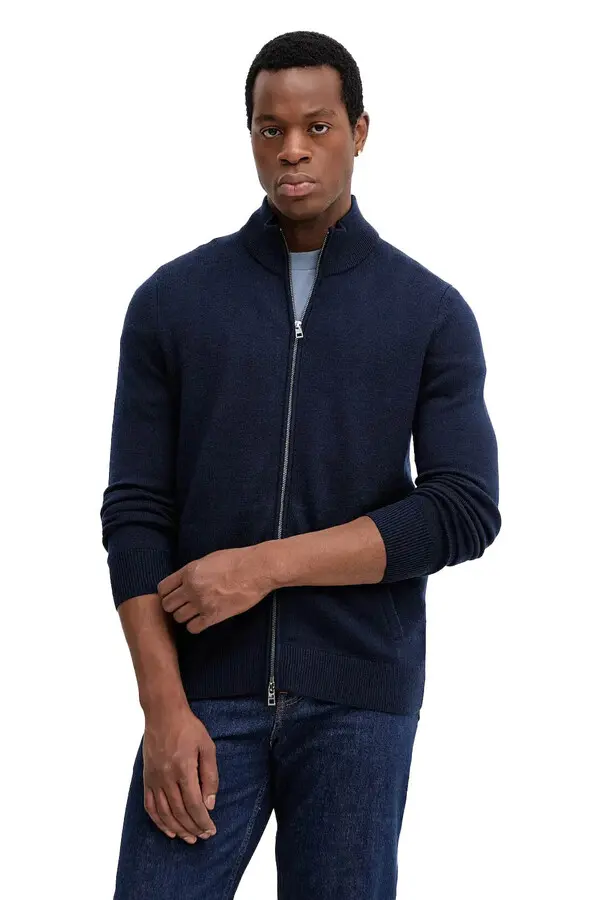 Merino Wool Blend Full-Zip Cardigan