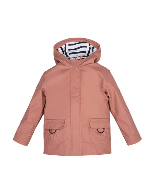 Hooded Raincoat with Striped Lining