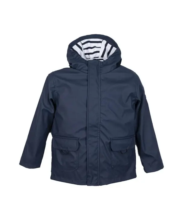 Hooded Raincoat with Striped Lining