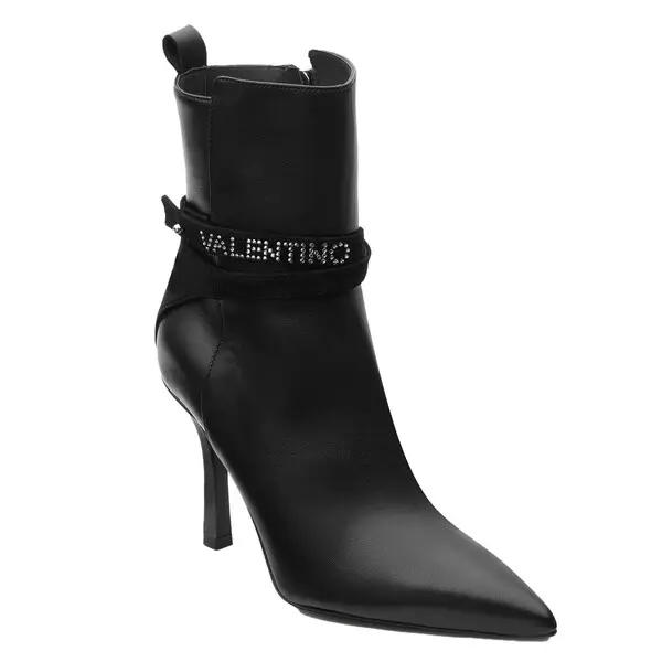 Leather Ankle Boots with Logo Studded Strap
