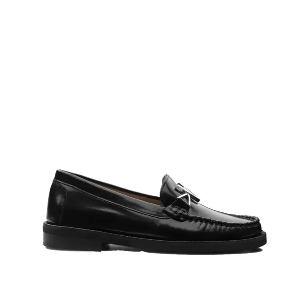 Patent Leather Loafers with Metallic K Detail
