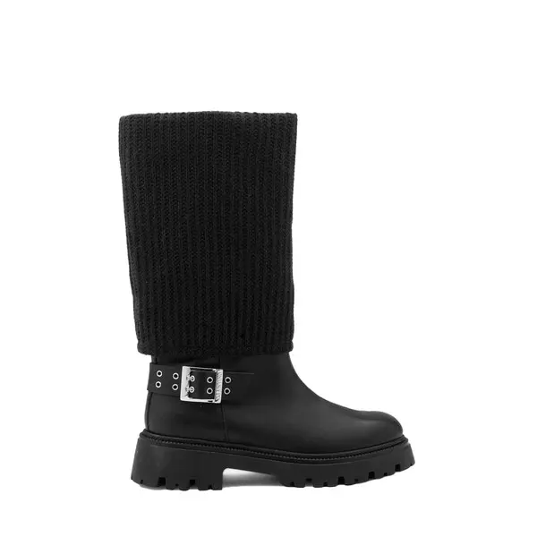 Chunky Lug Sole Combat Boot with Ribbed Knit Detail