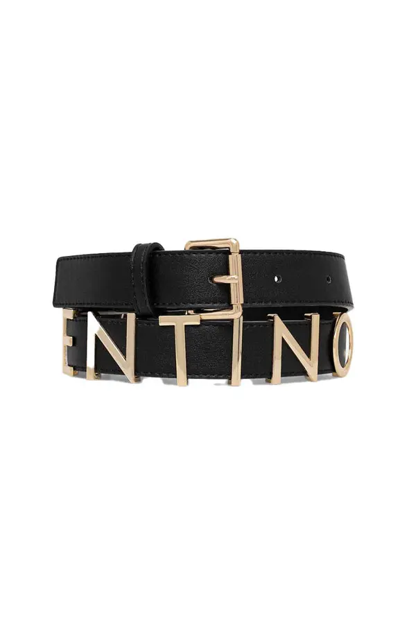 Leather Belt with Large Gold Logo Lettering