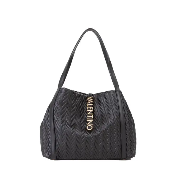 Quilted Chevron Leather Tote Bag with Logo Charm
