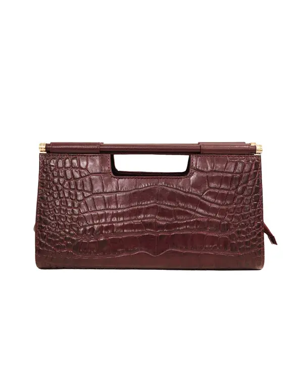 Structured Leather Handbag Bag With Cutout Handle