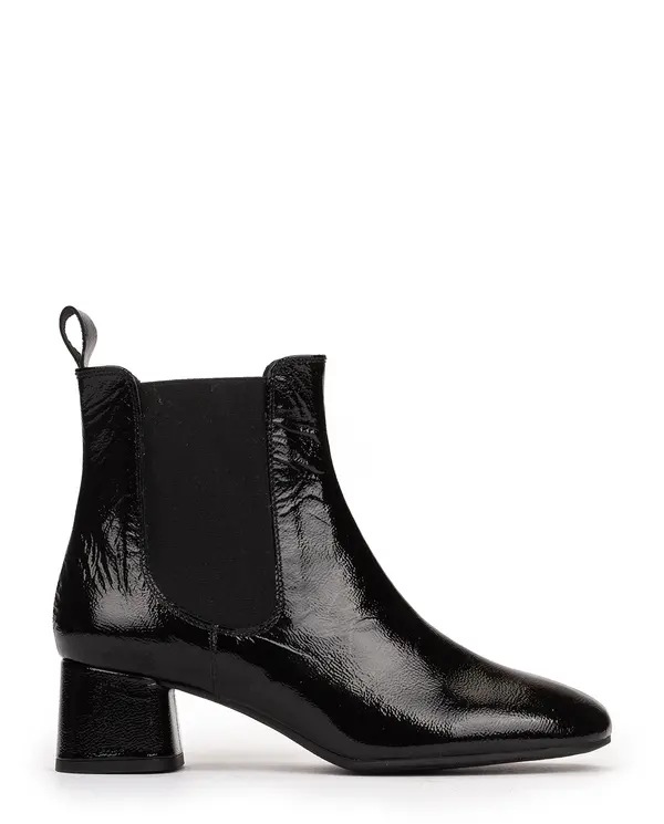 Med Heel Patent Leather Ankle Boots