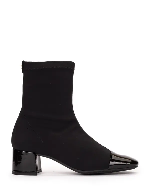 Sock Boots with Patent Leather Cap Toe and Block Heel