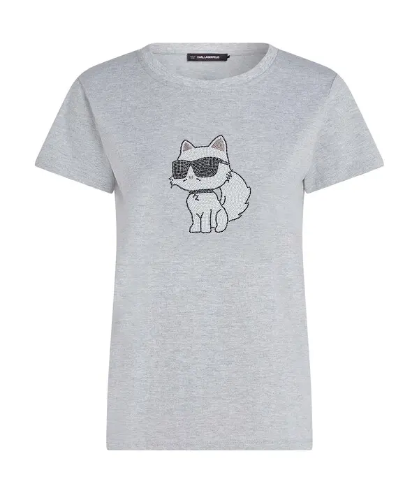 T-Shirt with Choupette Rhinestone Graphic