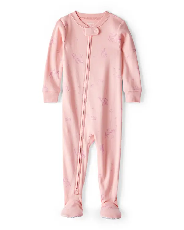 Baby Girl Fairy Star Print 100% Cotton Long-Sleeve Snug Fit 1-Piece Pajamas - Pink