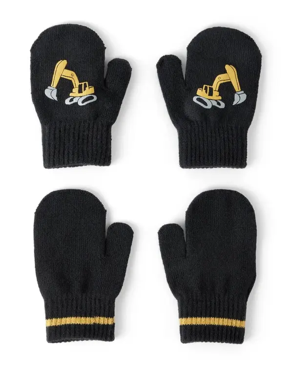 Toddler Boy 2-Pack Construction Winter Mittens - Black