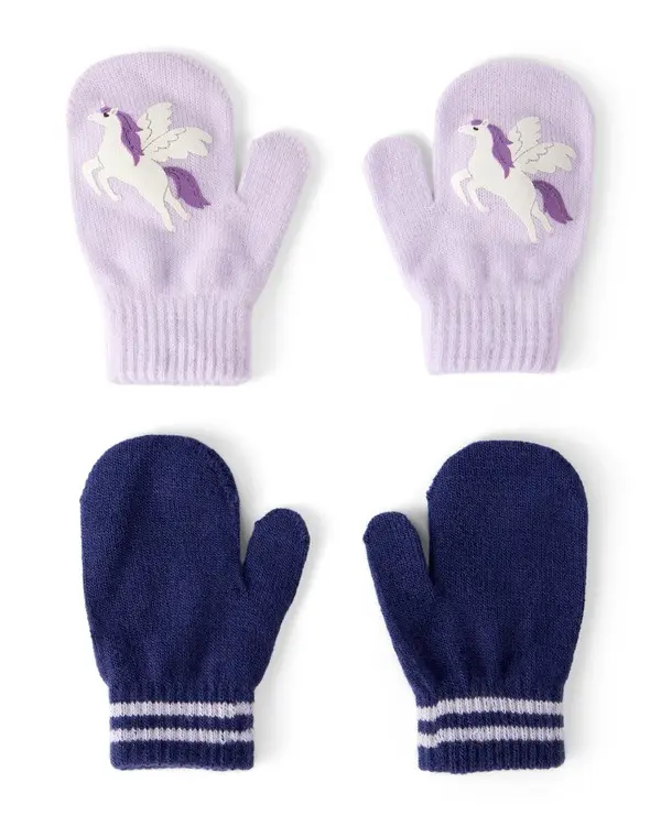 Toddler Girl 2-Pack Unicorn Mittens - Lavender/Navy