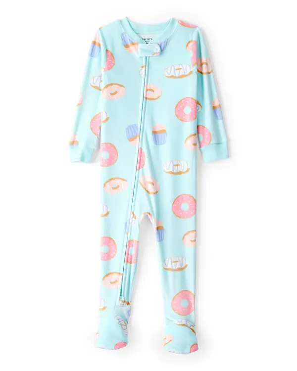 Toddler Girl Donuts DreamPlush Long-Sleeve Snug Fit 1-Piece Pajamas - Blue