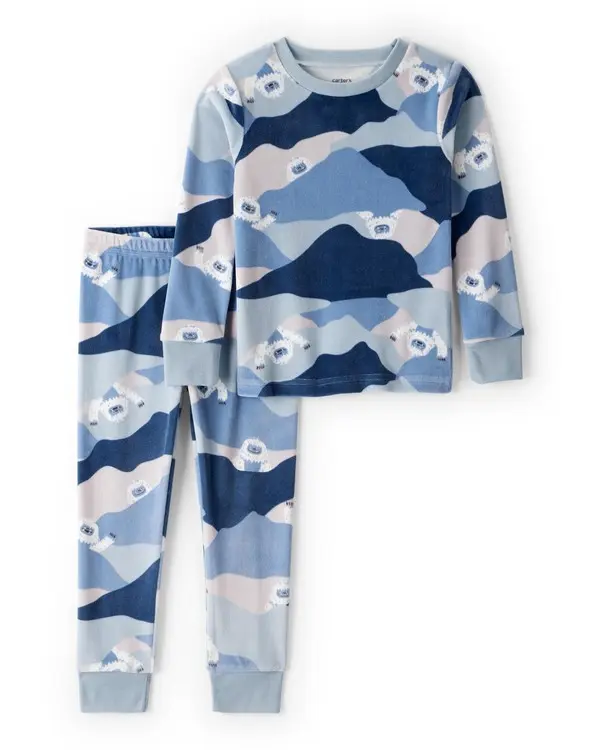 Toddler Boy Yeti Print DreamPlush Long-Sleeve Snug Fit 2-Piece Pajamas - Blue