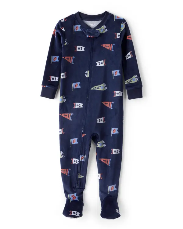 Baby Boy MVP Print DreamPlush Loose Fit 1-Piece Pajamas - Navy