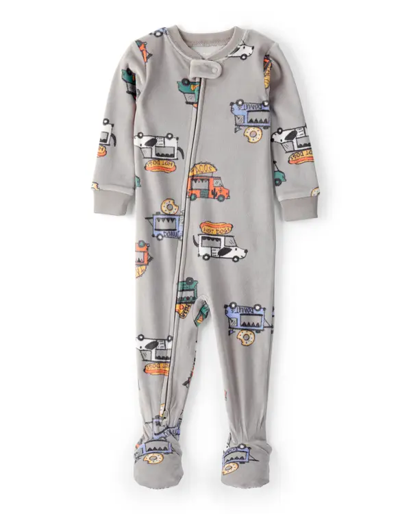 Baby Boy Foodtruck DreamPlush Snug Fit Long-Sleeve 2-Way Zip 1-Piece Pajamas - Grey