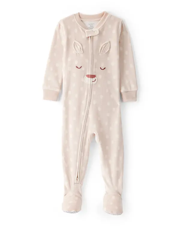 Baby Girl Deer Print DreamPlush Snug Fit Long-Sleeve 2-Way Zip - Brown