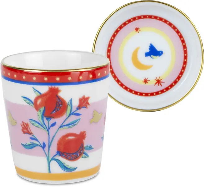 Espresso Cup with Lid and Saucer, Heart, Diameter 5.5 cm, Height 7 cm