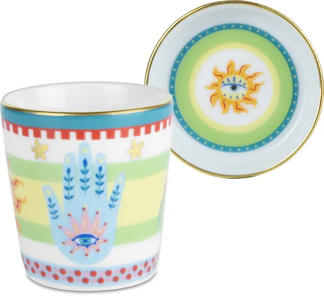 Espresso Cup with Lid and Saucer, Tree of Life, Diameter 5.5 cm, Height 7 cm