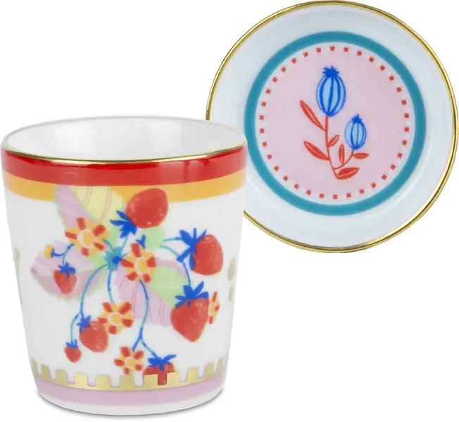 Espresso Cup with Lid and Saucer, Flower, Diameter 5.5 cm, Height 7 cm