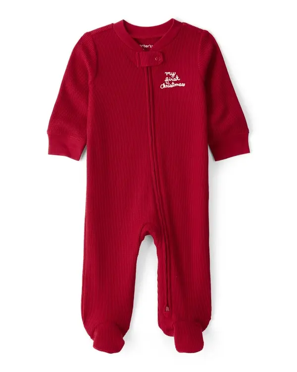Baby My First Christmas Holiday Red Cotton Sleep & Play Pajamas - Red