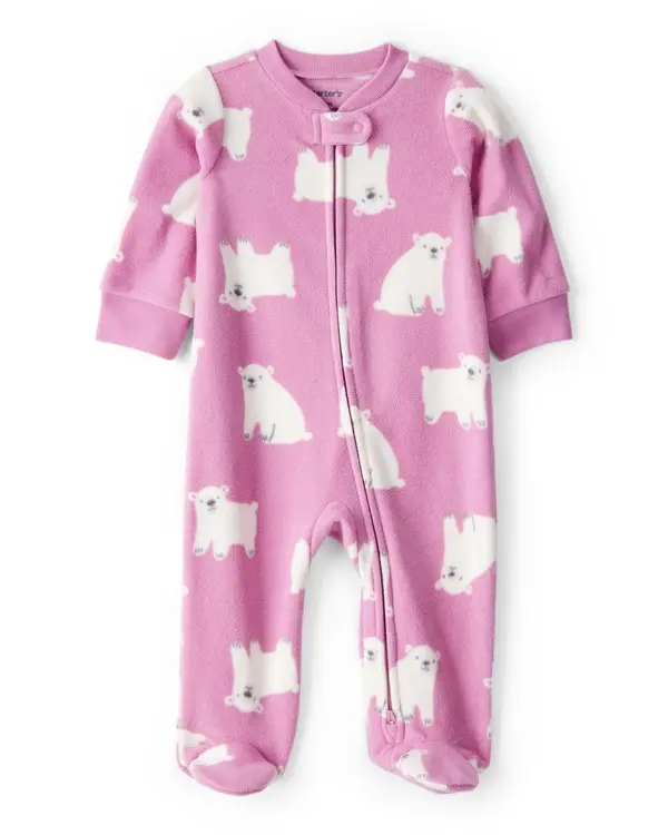 Baby Girl Polar Bear Print Loose Fit Long-Sleeve Sleep & Play Pajamas - Pink