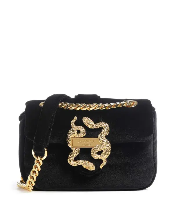 Gold-Tone Double Snake Detail Velvet Shoulder Bag